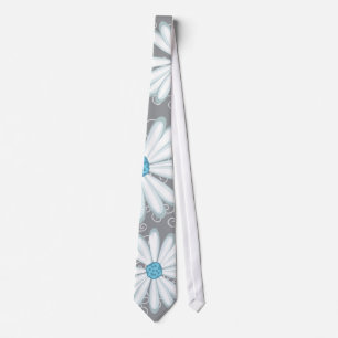 Türkis Silber Weiße Gänseblümchen Wilde Blume Hoch Krawatte