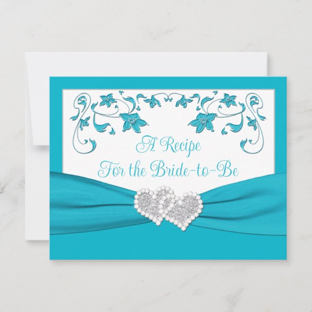 Türkis, Silberne Liebe Herz Bridal Rezept Karte (Vorderseite)