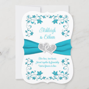 Türkis, Silberne Liebe Herz Einladung Hochzeit