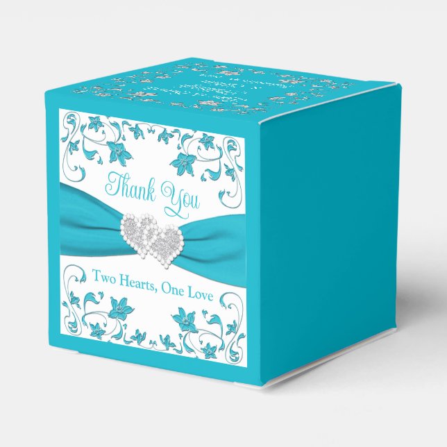 Türkis, Silberne Liebe Herz Hochzeiten Geschenkschachtel (Rückseite)