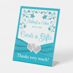 Türkis, Silberne Liebe Herz Hochzeiten Sockelschild