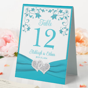 Türkis, Silberne Liebe Herz Hochzeiten Tischaufsteller