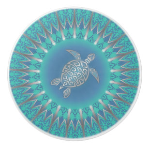 Türkis Silberschildkröte Mandala Keramik Knochen Keramikknauf