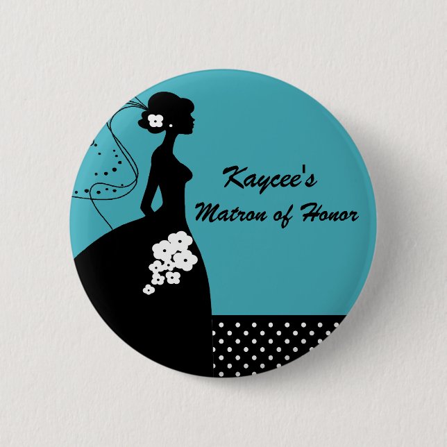Türkis-Silhouette-Braut-Matrone des Ehrenknopfes Button (Vorderseite)