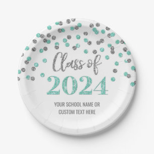 Türkis Silver Confetti Abschluss 2024 Pappteller