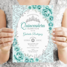Türkis Silver Floral Quinceanera