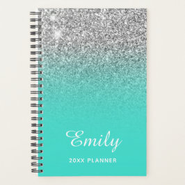 Türkis Silver Glitzer Ombre Personalisiert Planer