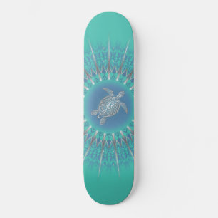 Türkis Silver Turtle Mandala Skateboard
