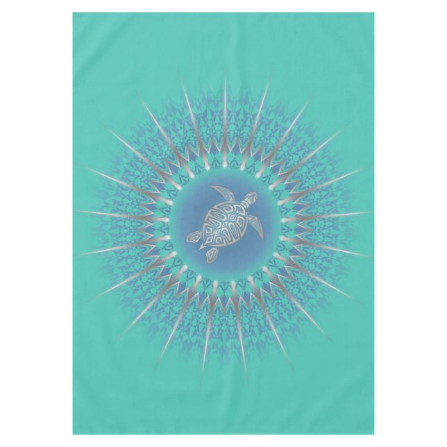 Türkis Silver Turtle Mandala Tischdecke (Vorderseite)