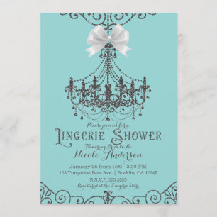 Türkis & Silver White Bow Lingerie Dusche Einladung