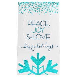 Türkis Snowflake Peace Joy Liebe Bold Typografy Kleine Geschenktüte