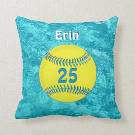 Türkis-Softball-Kissen mit ihrem NAMEN und ZAHL Kissen