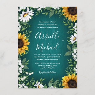 Türkis Sonnenblume Rustikale Hochzeitseinladungen Einladung