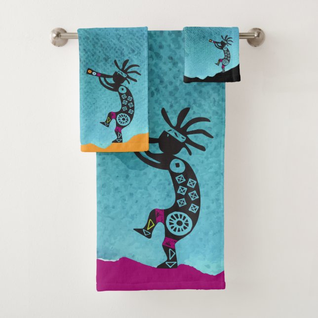 Türkis Southwestern Kokopelli Badetuch Set (Insitu)