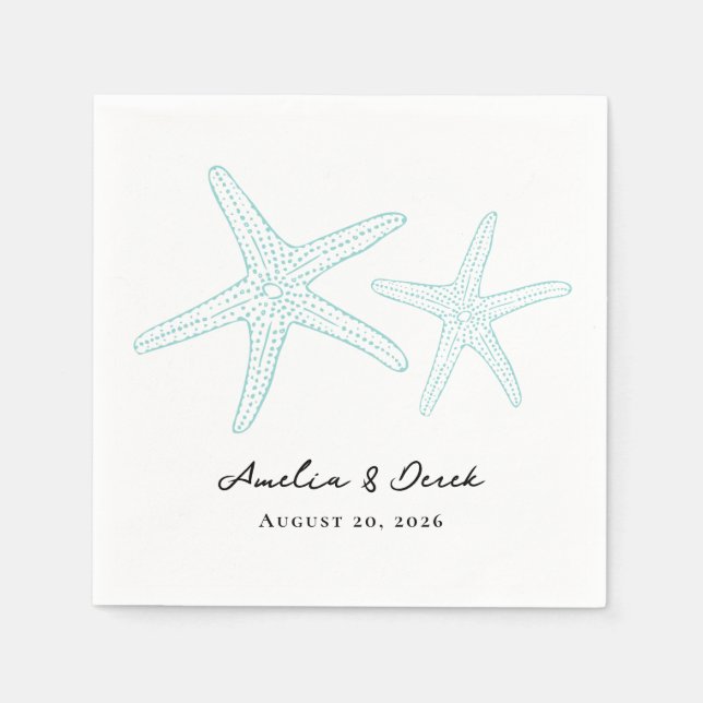 Türkis Starfish Cocktail Napkins Serviette (Vorderseite)