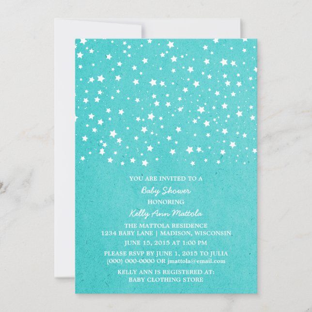Türkis Starry Night Baby Dusche einladen Einladung (Vorderseite)