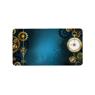 Türkis-Steampunkirche Hintergrund mit Gears Adressaufkleber