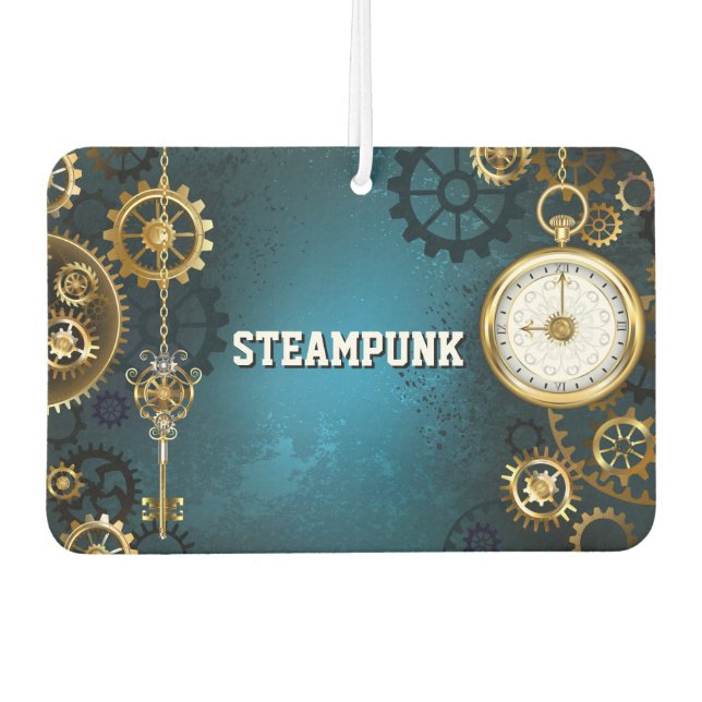 Türkis-Steampunkirche Hintergrund mit Gears Autolufterfrischer (Vorderseite)