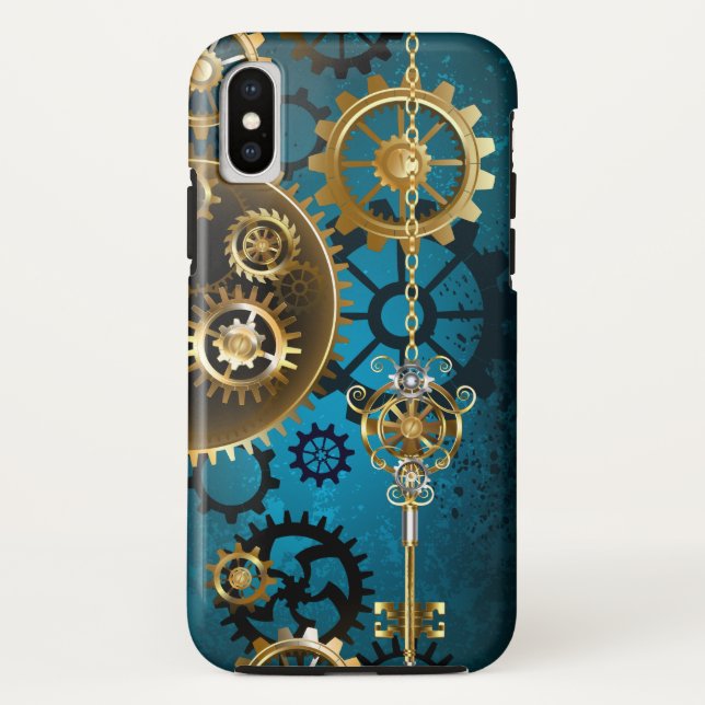 Türkis-Steampunkirche Hintergrund mit Gears Case-Mate iPhone Hülle (Rückseite)