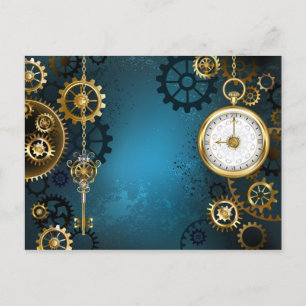 Türkis-Steampunkirche Hintergrund mit Gears Einladungspostkarte