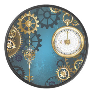 Türkis-Steampunkirche Hintergrund mit Gears Eishockey Puck