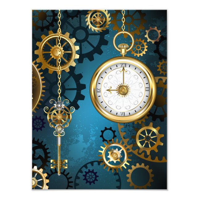 Türkis-Steampunkirche Hintergrund mit Gears Fotodruck (Vorne)
