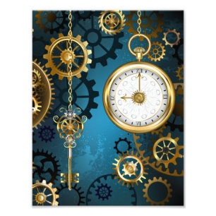 Türkis-Steampunkirche Hintergrund mit Gears Fotodruck