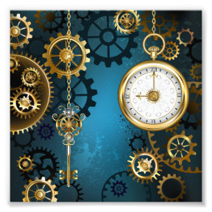 Türkis-Steampunkirche Hintergrund mit Gears Fotodruck