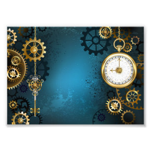 Türkis-Steampunkirche Hintergrund mit Gears Fotodruck