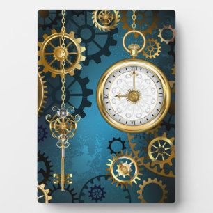 Türkis-Steampunkirche Hintergrund mit Gears Fotoplatte