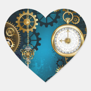 Türkis-Steampunkirche Hintergrund mit Gears Herz-Aufkleber