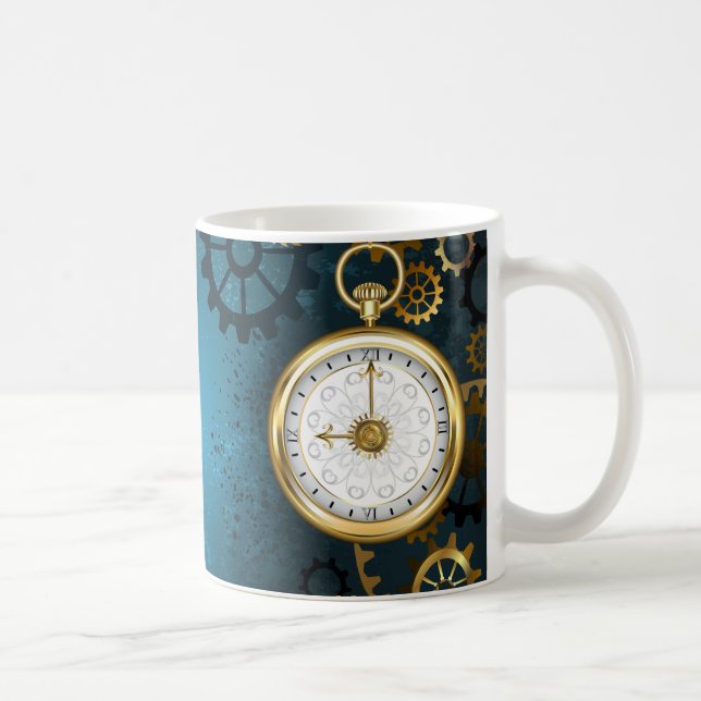 Türkis-Steampunkirche Hintergrund mit Gears Kaffeetasse (Rechts)