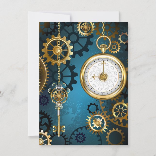 Türkis-Steampunkirche Hintergrund mit Gears Karte (Vorderseite)