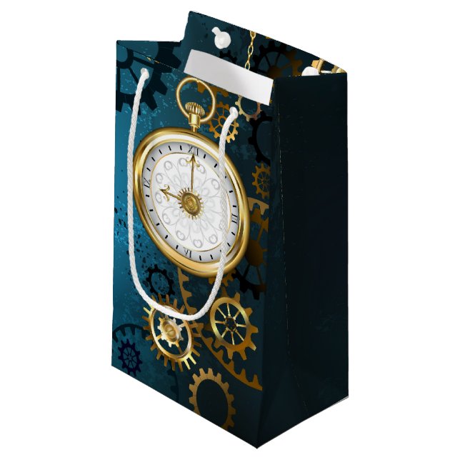 Türkis-Steampunkirche Hintergrund mit Gears Kleine Geschenktüte (Vorderseite Schrägansicht)