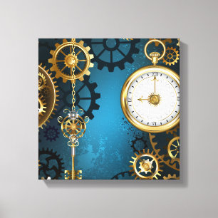 Türkis-Steampunkirche Hintergrund mit Gears Leinwanddruck
