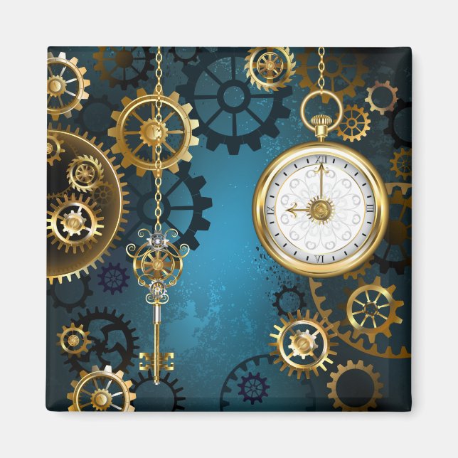 Türkis-Steampunkirche Hintergrund mit Gears Magnet (Vorne)