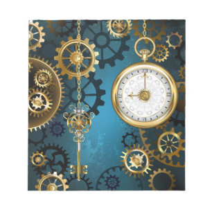 Türkis-Steampunkirche Hintergrund mit Gears Notizblock