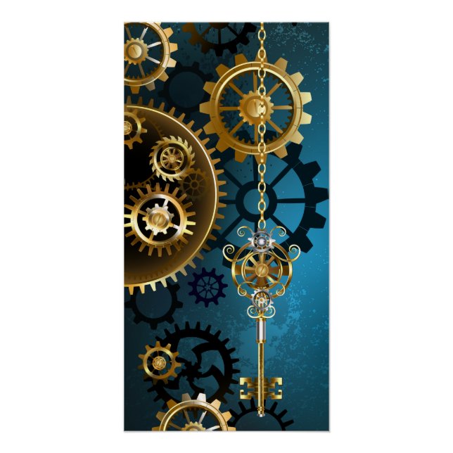 Türkis-Steampunkirche Hintergrund mit Gears Poster (Vorderseite)