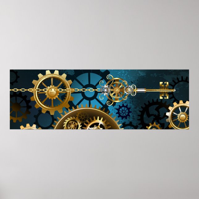 Türkis-Steampunkirche Hintergrund mit Gears Poster (Vorne)