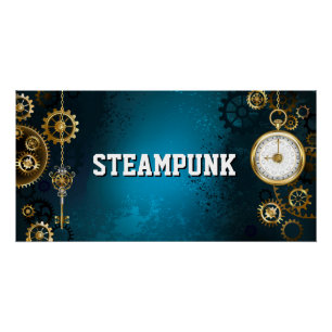 Türkis-Steampunkirche Hintergrund mit Gears Poster