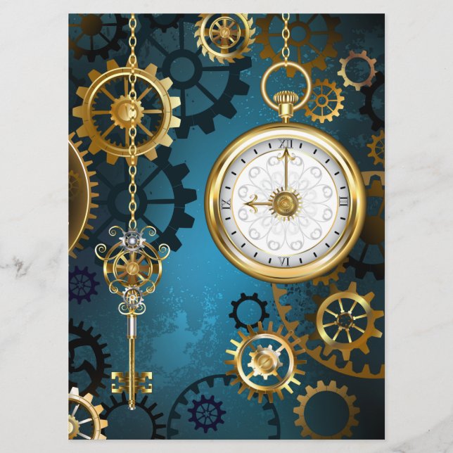 Türkis-Steampunkirche Hintergrund mit Gears Programm (Vorderseite)