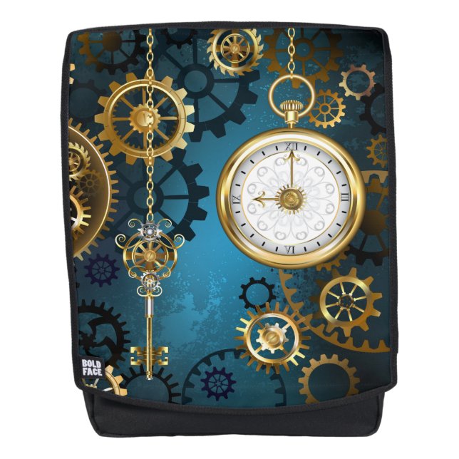 Türkis-Steampunkirche Hintergrund mit Gears Rucksack (Vorderseite)