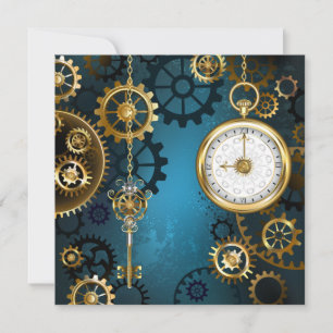 Türkis-Steampunkirche Hintergrund mit Gears Save The Date