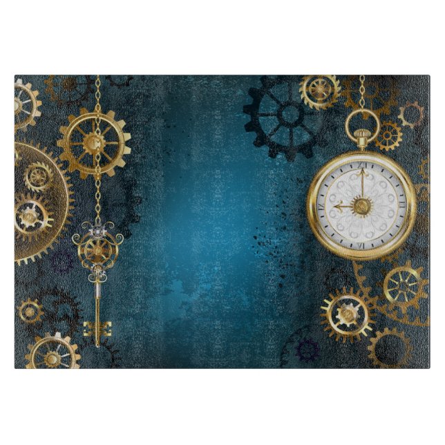Türkis-Steampunkirche Hintergrund mit Gears Schneidebrett (Vorderseite)