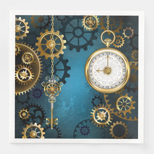 Türkis-Steampunkirche Hintergrund mit Gears Serviette (Vorderseite)