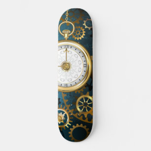 Türkis-Steampunkirche Hintergrund mit Gears Skateboard
