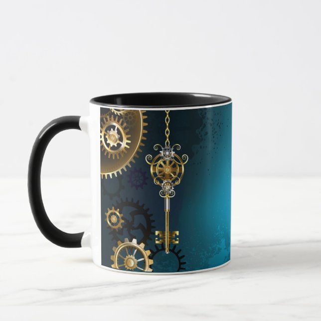 Türkis-Steampunkirche Hintergrund mit Gears Tasse (Links)