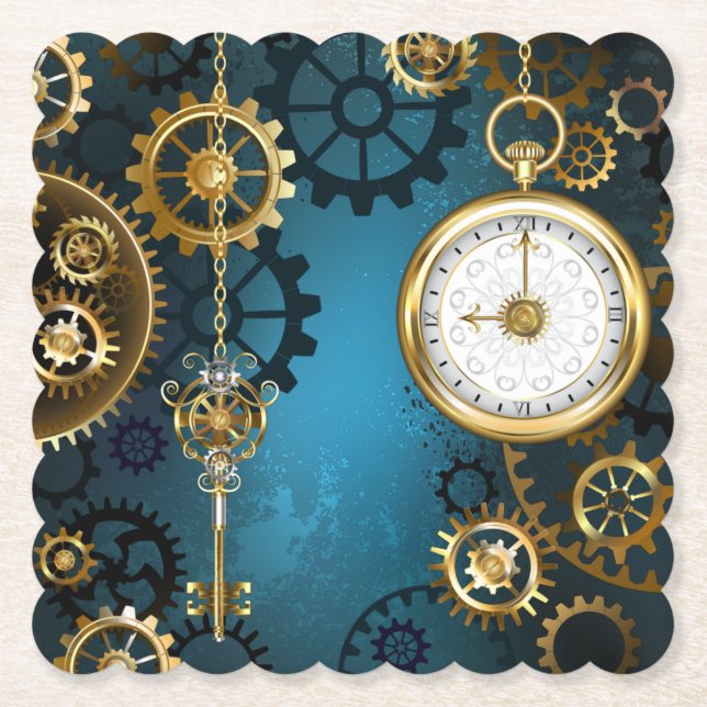 Türkis-Steampunkirche Hintergrund mit Gears Untersetzer (Vorderseite)