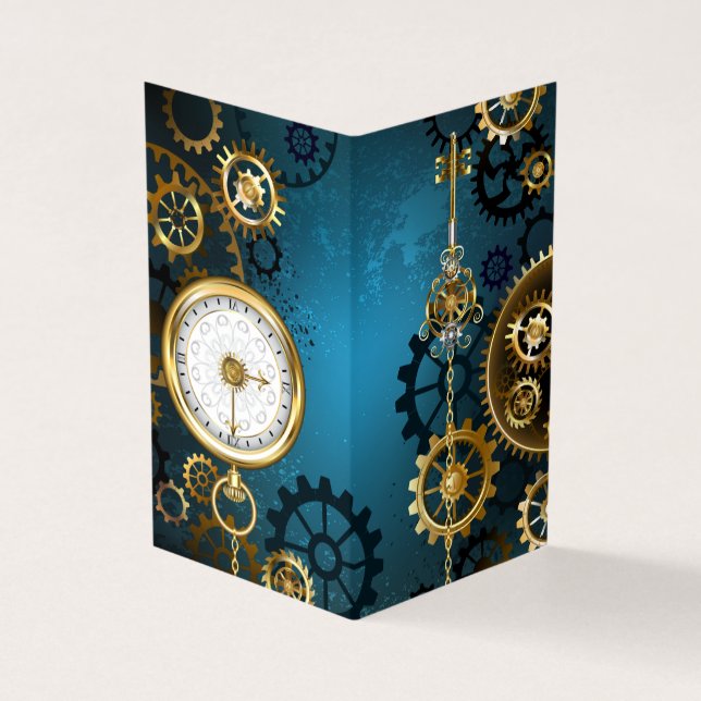 Türkis-Steampunkirche Hintergrund mit Gears Visitenkarten (Vorderseite)