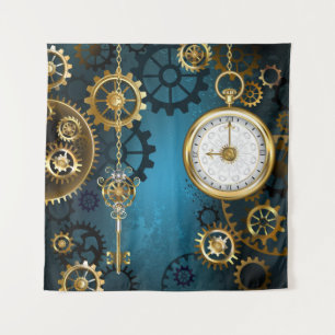 Türkis-Steampunkirche Hintergrund mit Gears Wandteppich
